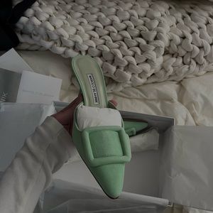 Manolo Blahnik Maysale Suede Mule Heels